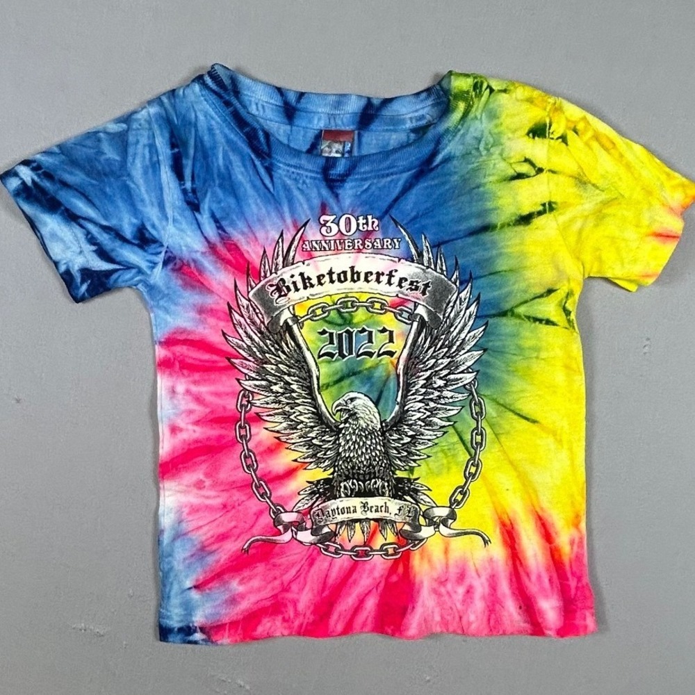 Biketoberfest 2022 Daytona Beach‎ 30th Anniversary Tie Dye Eagle Shirt Kids 18M